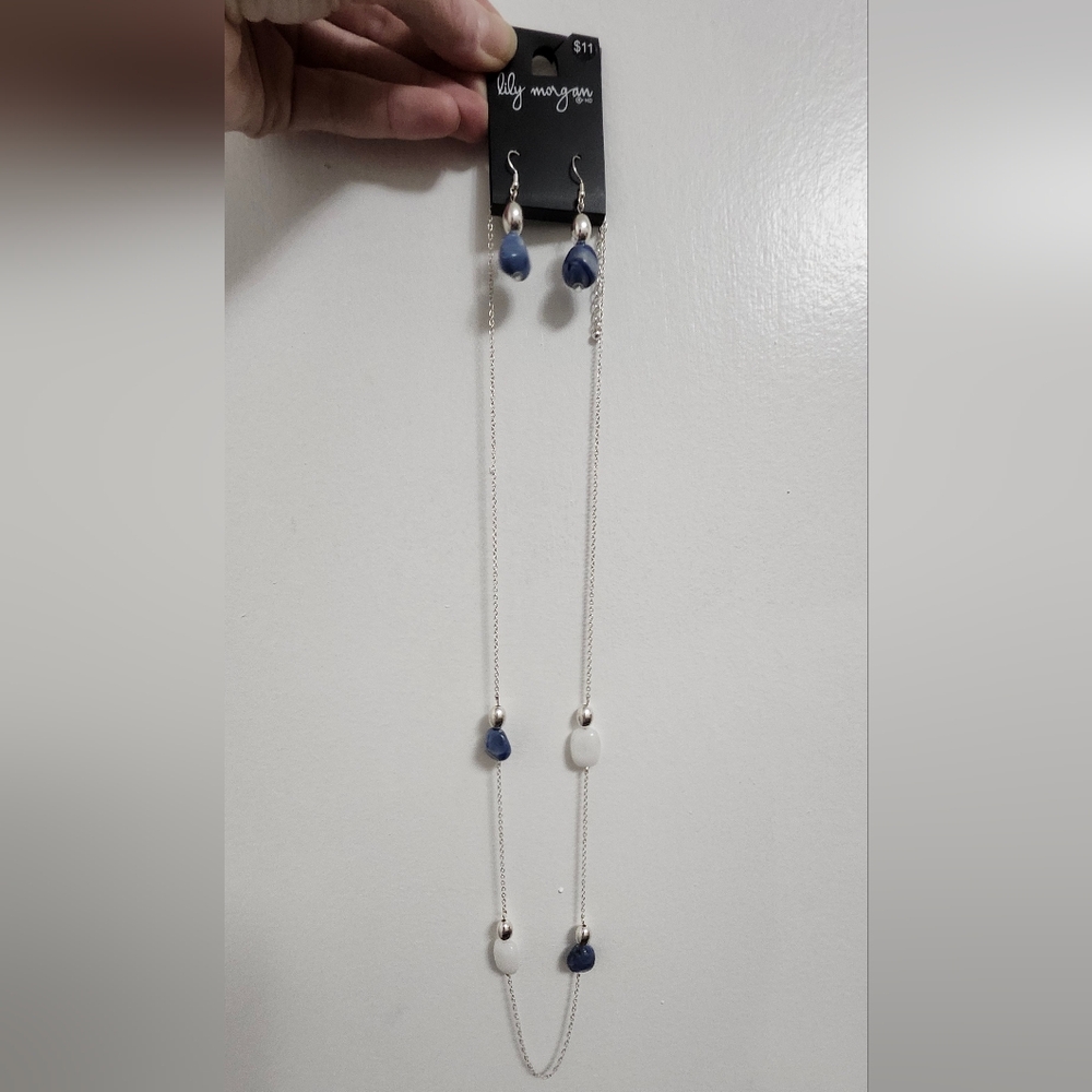 Elegant Silver and Blue Necklace with Matching Earrings